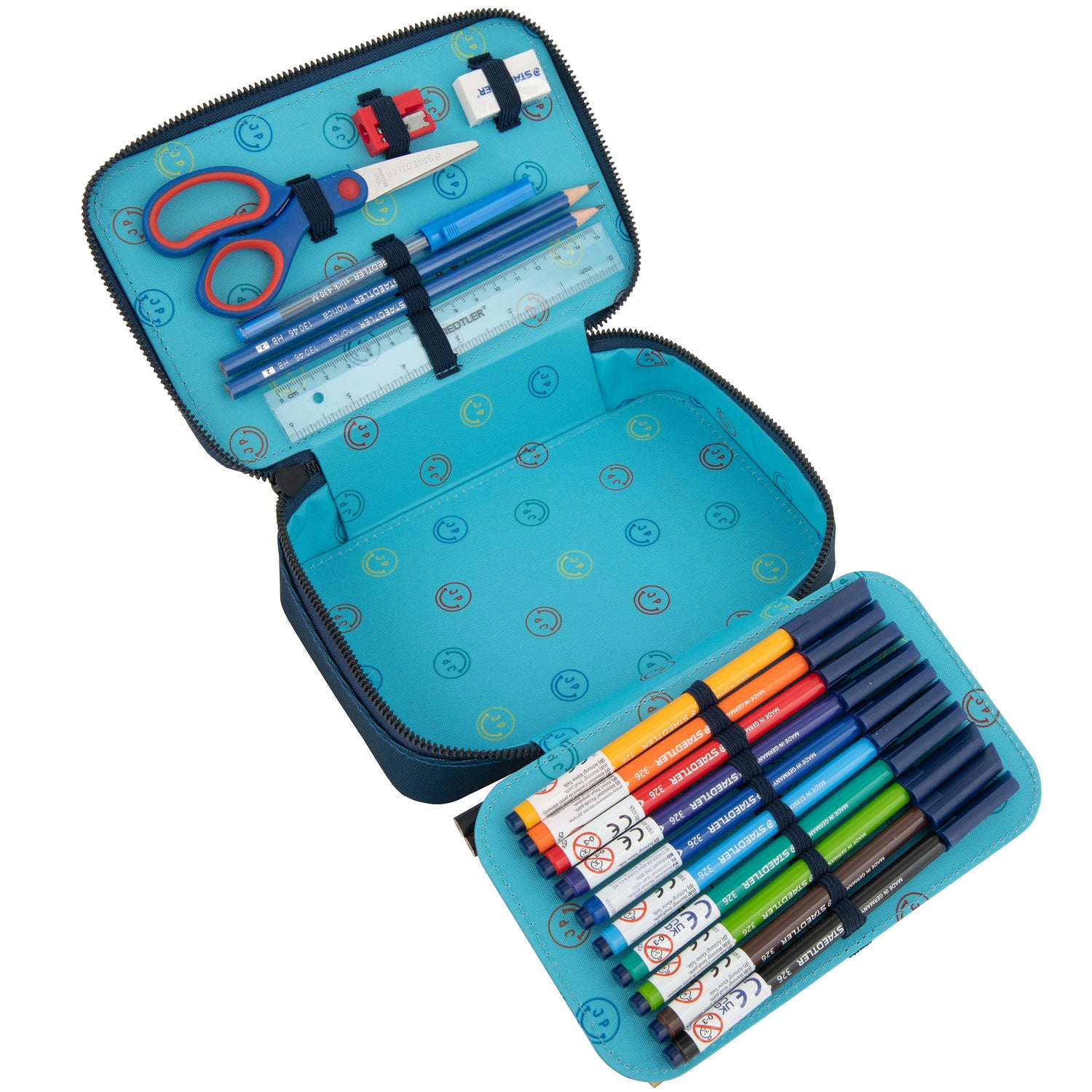 Filled, trendy pencil case with two separate lockable compartments, in collaboration with Staedtler®. Fashionable boys will love this Jeune Premier "Tartans" design.